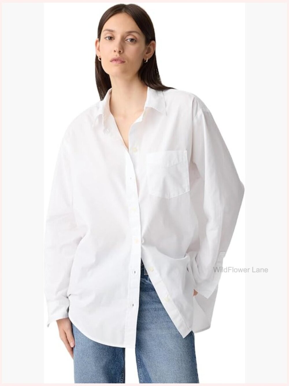 Crisp Poplin Button Down Shirt Long Sleeve Relaxed Fit